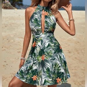 Tropical Halter Neck Dress